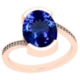 4.95Ctw VS/SI1 Tanzanite And Diamond Platinum 14K Rose Gold Plated Vintage Style Ring