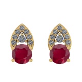 Certified 0.61 Ctw I2/I3 Ruby And Diamond 14k Yellow Gold Stud Earrings