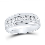 10kt White Gold Mens Round Diamond Wedding Channel-Set Band Ring 3/4 Cttw