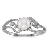 Certified 10k White Gold Pearl And Diamond Ring