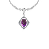 Certified 10.39 Ctw I2/I3 Amethyst And Diamond 14K White Gold Pendant