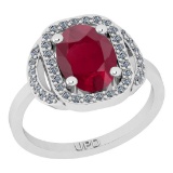 2.32 Ctw SI2/I1 Ruby And Diamond 14K White Gold Engagement Ring