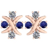 Certified 0.64 Ctw Blue Sapphire And Diamond SI2/I1 14K Rose Gold Stud Earrings