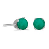 Certified Round Emerald Stud Earrings in 14k White Gold 0.38 CTW