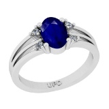 1.35 Ctw SI2/I1 Blue Sapphire And Diamond 14K White Gold Promises Ring