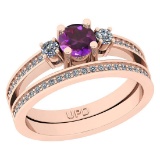 0.83 Ctw I2/I3 Amethyst And Diamond 10K Rose Gold Wedding Set Ring