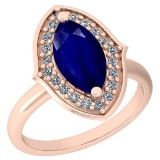 1.45 Ctw SI2/I1 Blue Sapphire And Diamond 14K Rose Gold Vintage Ring