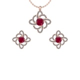 2.84 Ctw I2/I3 Ruby And Diamond 14K Rose Gold Pendant+Earrings Set