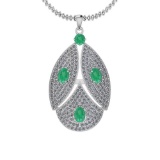 4.00 Ctw Emerald And Diamond I2/I3 14K White Gold Victorian Pendant