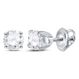 14kt White Gold Womens Round Diamond Solitaire Earrings 5/8 Cttw