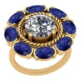 5.00 Ctw I2/I3 Blue Sapphire And Diamond 14K Yellow Gold Vintage Style Ring