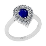 1.22 Ctw SI2/I1Blue Sapphire And Diamond 14K White Gold Anniversary Ring