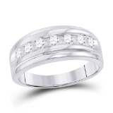 10kt White Gold Mens Round Diamond Wedding Channel-Set Band Ring 7/8 Cttw