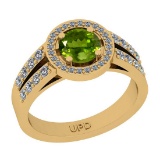 1.52 Ctw I2/I3 Peridot And Diamond 10K Yellow Gold Engagement Halo Ring