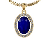 2.86 Ctw I2/I3 Blue Sapphire And Diamond 14K Yellow Gold Pendant