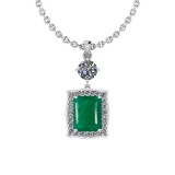 5.31 Ctw SI2/I1 Emerald And Diamond 14K White Gold Pendant