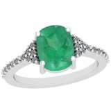 2.89 Ctw VS/SI1 Emerald And Diamond Platinum Vintage Style Ring
