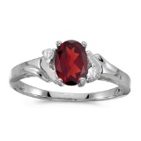 Certified 14k White Gold Oval Garnet And Diamond Ring