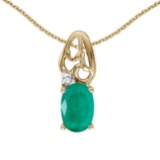 Certified 14k Yellow Gold Oval Emerald And Diamond Pendant