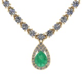 6.38 Ctw SI2/I1 Emerald And Diamond 14K Yellow Gold Necklace