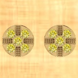 Certified 0.69 Ctw Treated Fancy Yellow Diamond I2/I3 10K Yellow Gold Stud Earrings