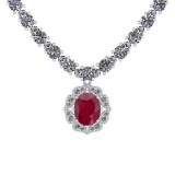 6.38 Ctw SI2/I1 Ruby And Diamond 14K White Gold Necklace
