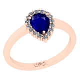 0.91 Ctw SI2/I1 Blue Sapphire And Diamond 14K Rose Gold Engagement Ring