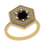 Certified 1.54 Ctw I2/I3 Treated Fancy Black and White Diamond 18K Yellow Gold Wedding Double Halo R