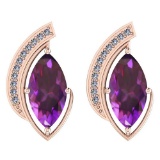 Certified 7.73 Ctw I2/I3 Amethyst And Diamond 14K Rose Gold Earrings