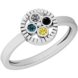 0.14 Ctw Treated Fancy Blue ,Black,Yellow And White Diamond I2/I3 14K White Gold