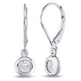 10kt White Gold Womens Round Diamond Illusion Dangle Leverback Earrings 1/20 Cttw