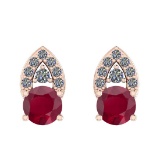 Certified 0.61 Ctw I2/I3 Ruby And Diamond 14k Rose Gold Stud Earrings