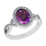 2.90 Ctw I2/I3 Amethyst And Diamond 10K White Gold Engagement Halo Ring