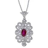 Certified 14k White Gold Ruby and .10 ct Diamond Pendant