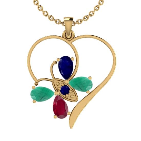 1.03 Ctw I2/I3 Multi Stone 10K Yellow Gold butterfly Necklace