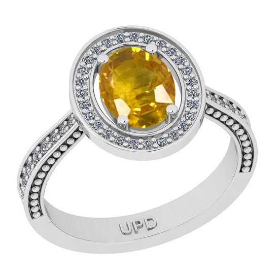 0.95 Ctw I2/I3 Yellow Sapphire And Diamond 10K White Gold Engagement Ring