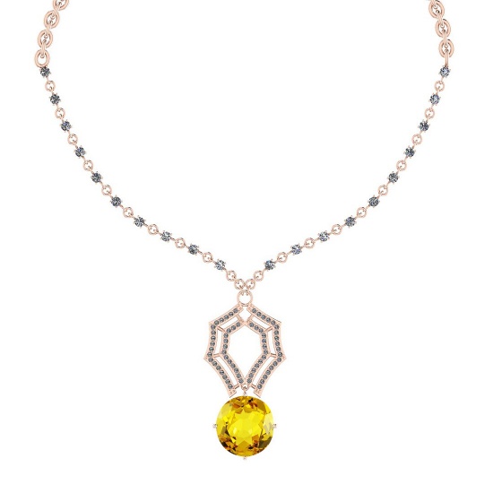 29.11 Ctw I2/I3 Lemon Topaz And Diamond 14k Rose Gold Pendant Necklace