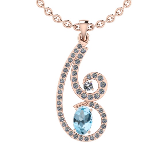 1.00 Ctw I2/I3 Blue Topaz And Diamond 10K Rose Gold Pendant