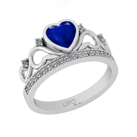 1.00 Ctw SI2/I1 Blue Sapphire And Diamond 14K White Gold Ring