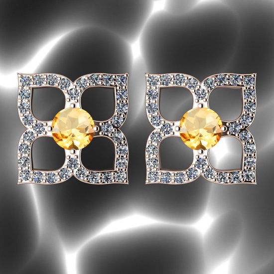 Certified 0.93 Ctw Citrine And Diamond I2/I3 10K Gold Stud Earrings