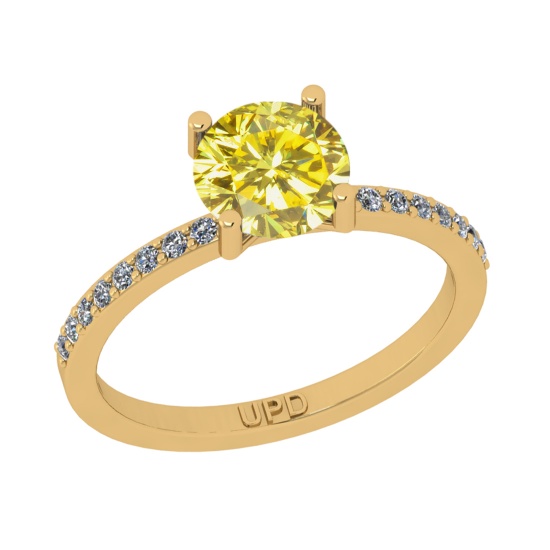 1.43 Ctw I2/I3 Treated Fancy Yellow And White Diamond 14K Yellow Gold Engagement Ring