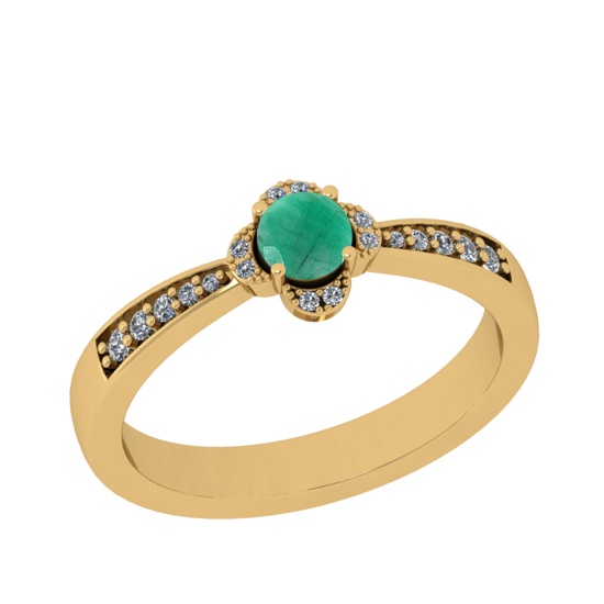 0.50 Ctw I2/I3 Emerald And Diamond 14K Yellow Gold Ring