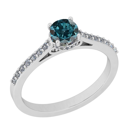 0.70 Ctw I2/I3 Treated Fancy Blue And White Diamond 14K White Gold Ring