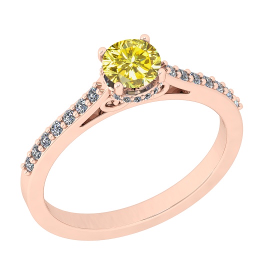 0.70 Ctw I2/I3 Treated Fancy Yellow And White Diamond 14K Rose Gold Ring