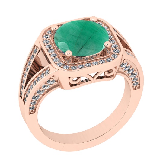 3.06 Ctw SI2/I1 Emerald And Diamond 14K Rose Gold Engagement Halo Ring