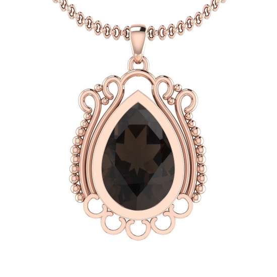 4.40 Ctw Smoky Quartz Style Bezel Set 14K Rose Gold Pendant