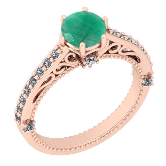 1.70 Ctw I2/I3 Emerald And Diamond 14K Rose Gold Filigree Engagement Ring