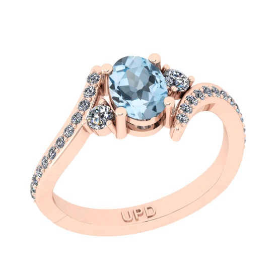 1.58 Ctw SI2/I1 Blue Topaz And Diamond 10K Rose Gold Bypass Engagement Ring