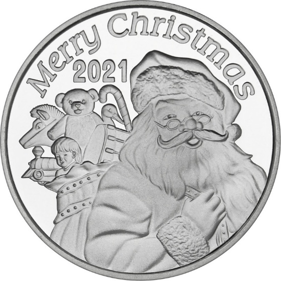 2021 1oz Cheerful Santa Christmas Silver Round (X-9)