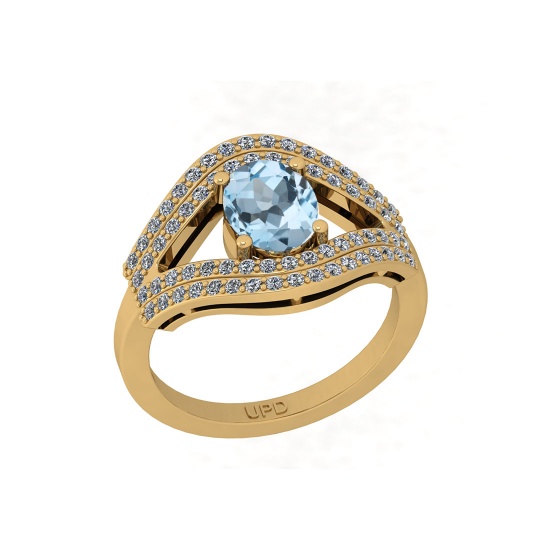 1.30 Ctw SI2/I1 Blue Topaz And Diamond 10K Yellow Gold Engagement Ring